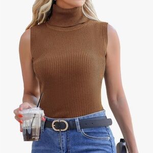 Sleeveless Brown Ribbed Top